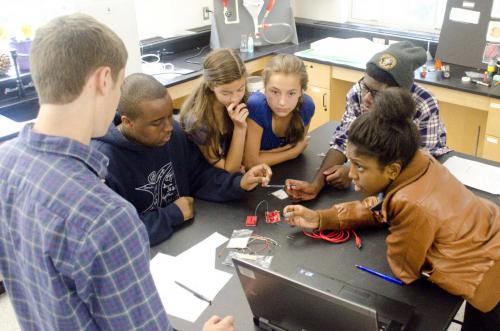 Breakthrough students building a circuit